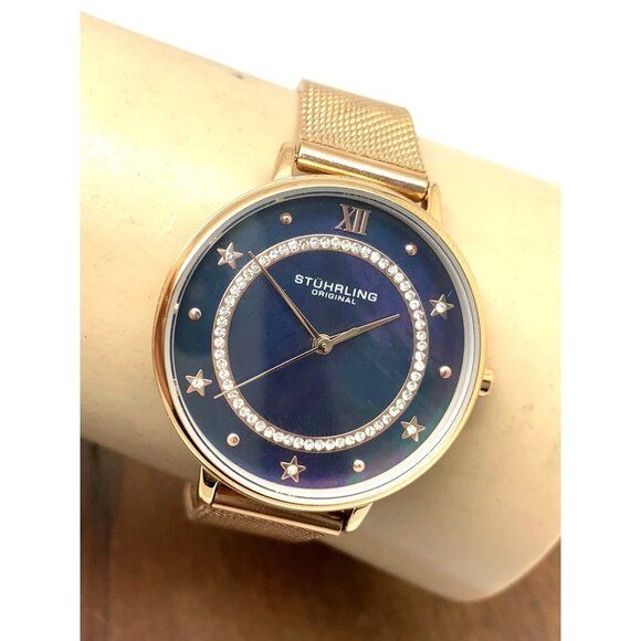 Stuhrling Women's Watch M16807 Symphony Quartz Blue Dial Rose Gold Steel… - Picture 10 of 13